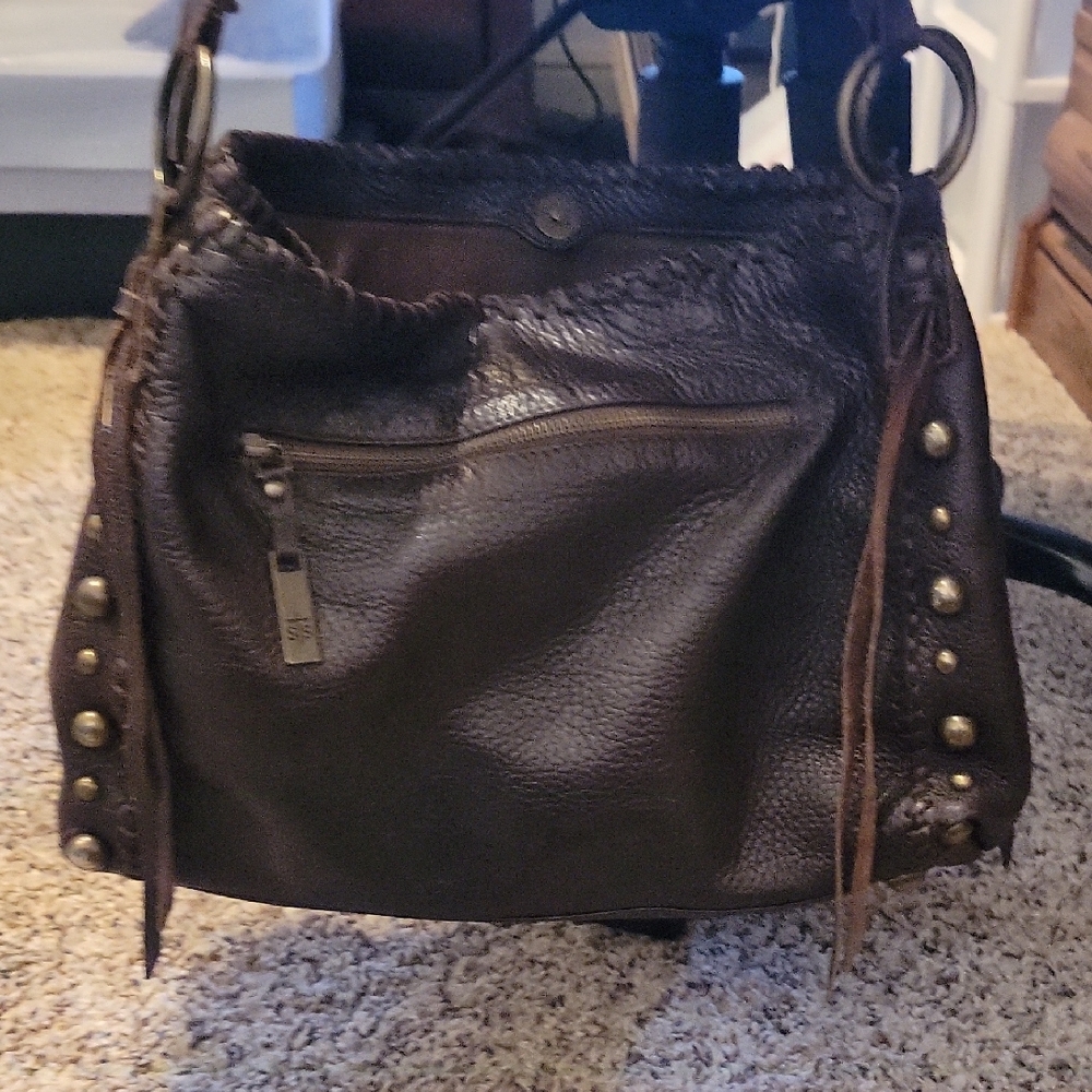 STS Ranchwear Dark Brown Leather Shoulder Bag with Brass Studs - Picture 3 of 5